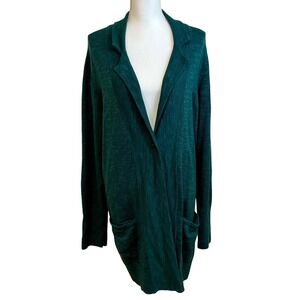 J JILL Green Long Knit Cardigan Pocket‎ Jacket Sz XL Tall Womens Office Casual